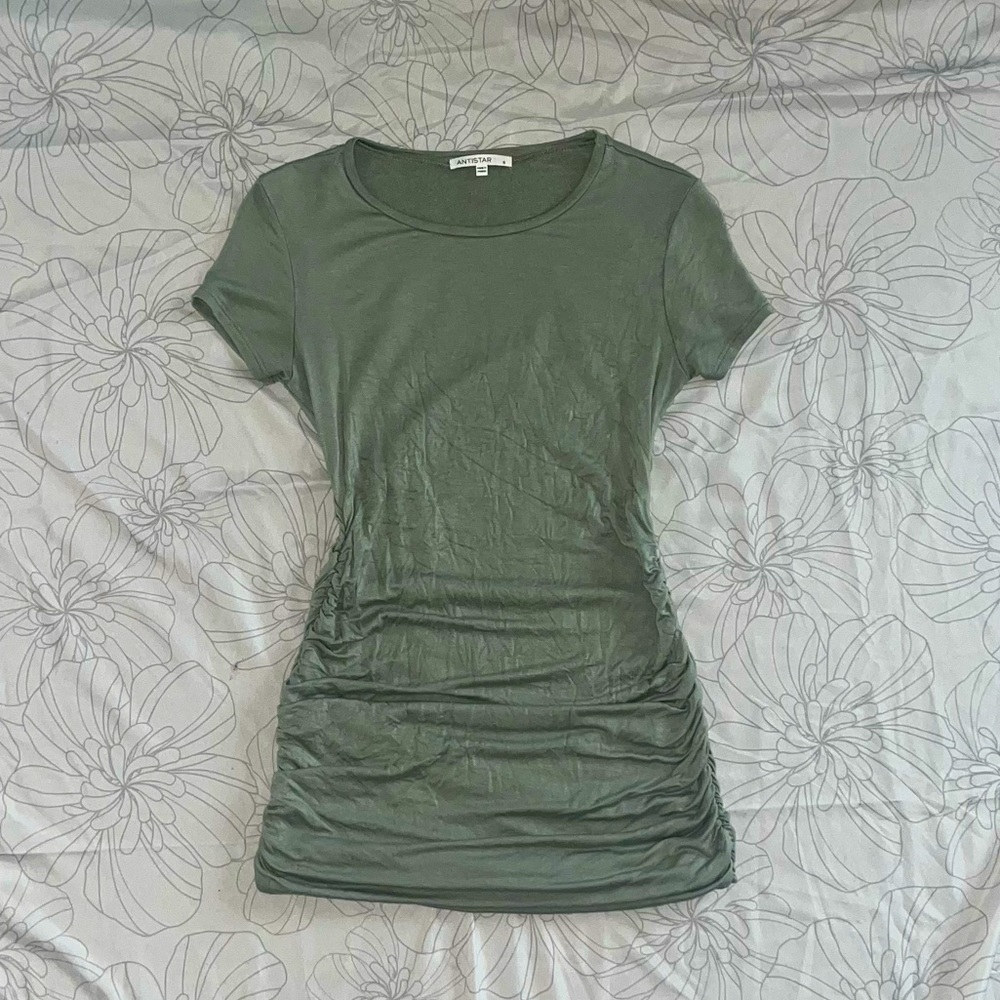 Sage Green Ruched Tshirt Dress